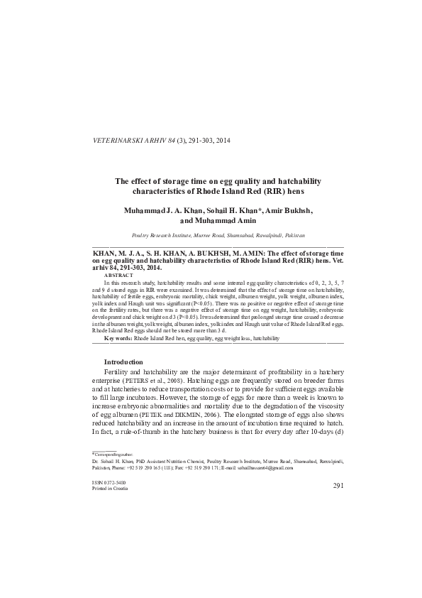 (PDF) The effect of storage time on egg quality and hatchability ...