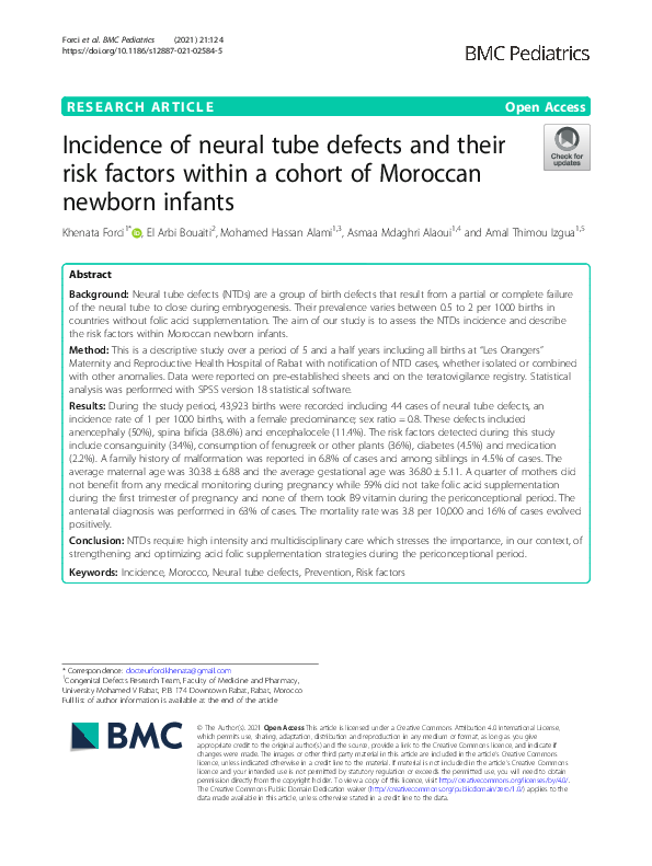 (PDF) Incidence of neural tube defects and their risk factors within a ...