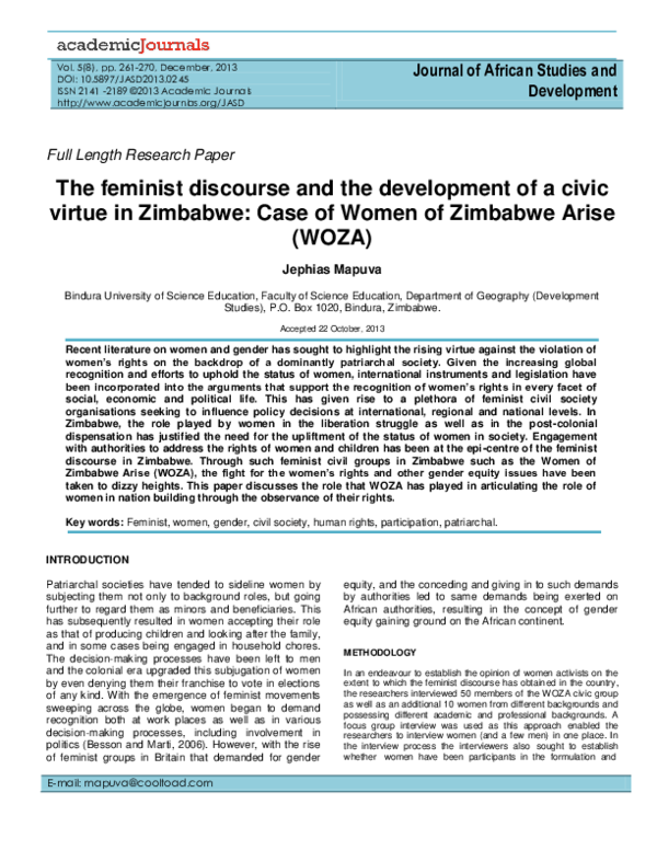(PDF) The feminist discourse and the development of a civic virtue in ...