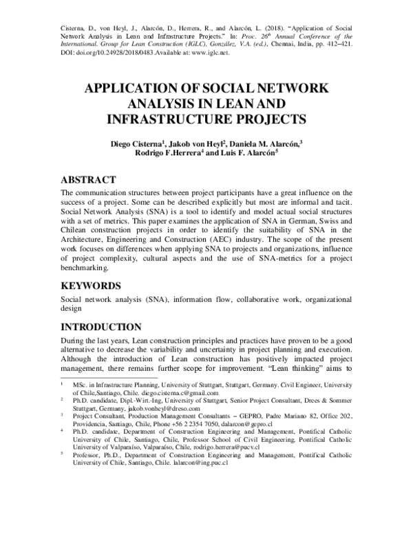 (PDF) Application of Social Network Analysis in Lean and Infrastructure ...