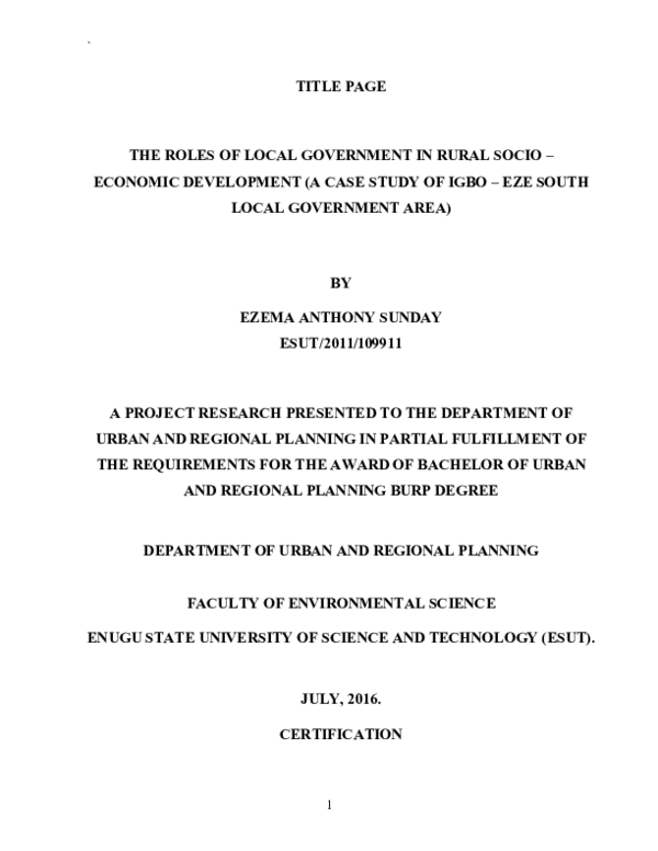 (PDF) THE ROLES OF LOCAL GOVERNMENT IN RURAL SOCIO -ECONOMIC ...