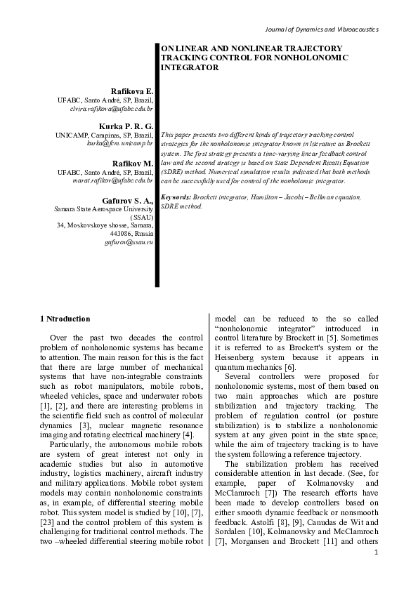 (PDF) On Linear and Nonlinear Trajectory Tracking Control for ...