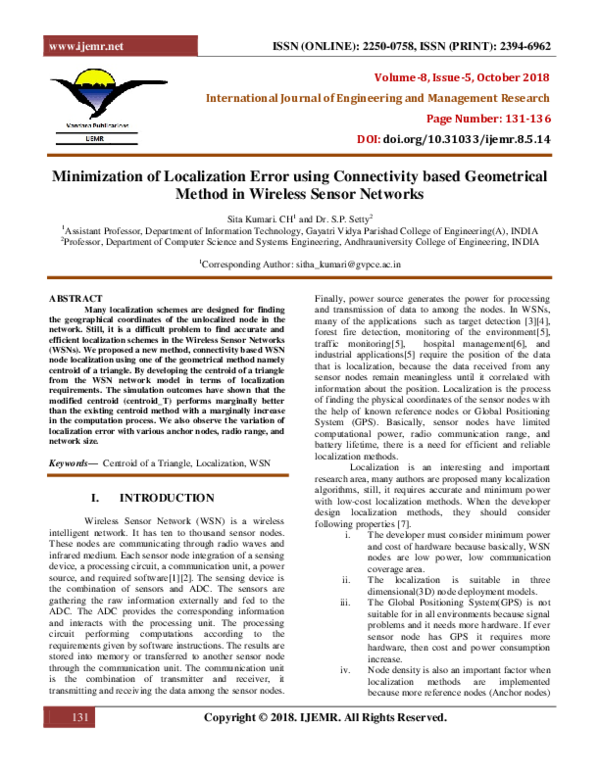 (PDF) Minimization of Localization Error using Connectivity based ...
