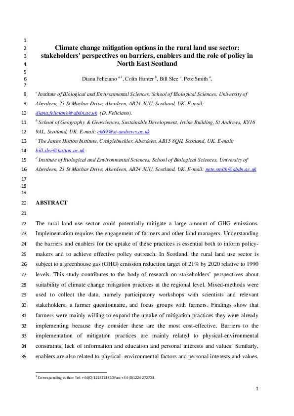 (PDF) Climate change mitigation options in the rural land use sector ...
