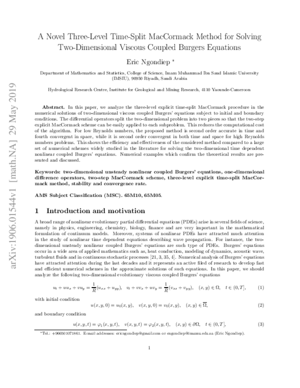 (PDF) A Novel Three-Level Time-Split MacCormack Method for Solving Two ...