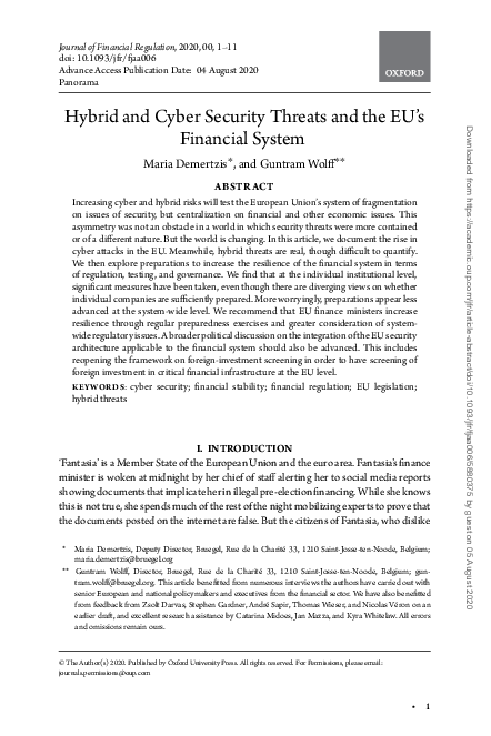 (PDF) Hybrid and Cyber Security Threats and the EU’s Financial System