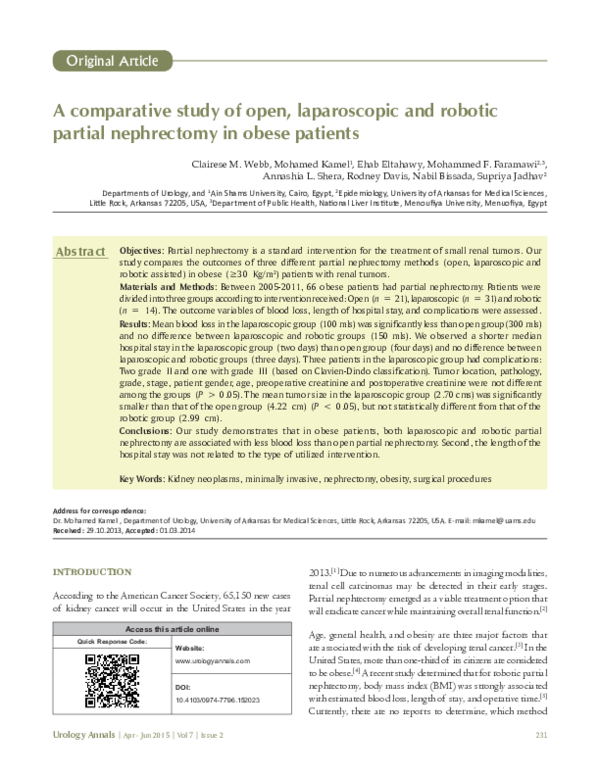 (PDF) A comparative study of open, laparoscopic and robotic partial ...