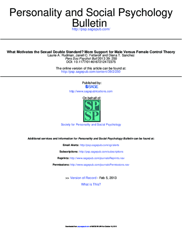 (PDF) What Motivates the Sexual Double Standard? More Support for Male ...