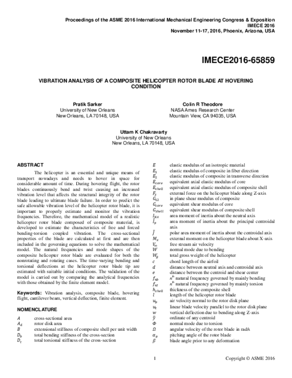 (PDF) Vibration Analysis of a Composite Helicopter Rotor Blade at ...