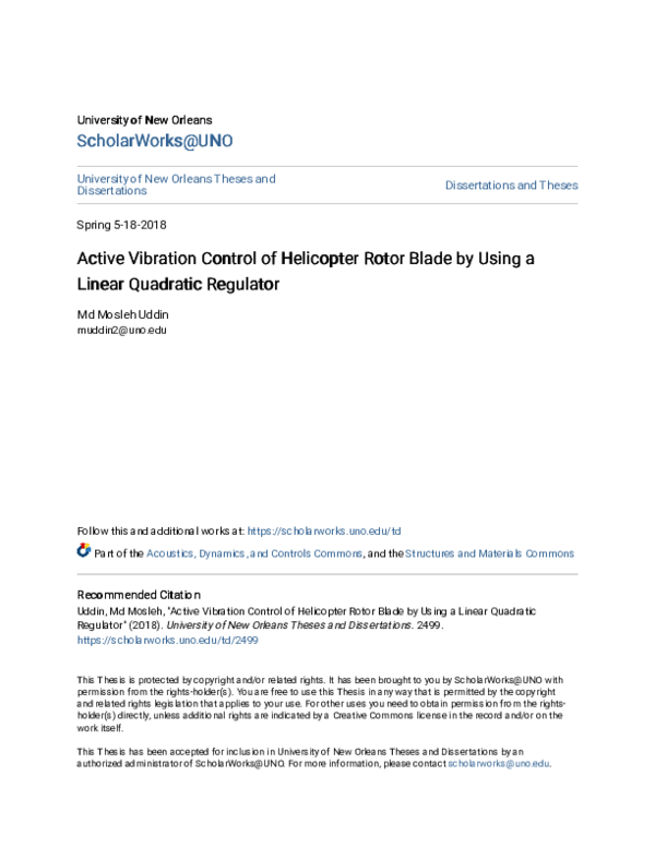 (PDF) Active Vibration Control of a Helicopter Rotor Blade by Using a ...