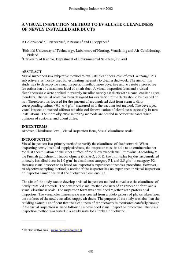 (PDF) A Visual Inspection Method to Evaluate Cleanliness of Newly ...