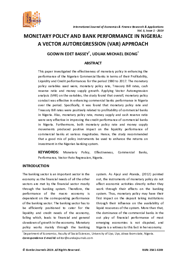 (PDF) Monetary Policy and Bank Performance in Nigeria: A Vector ...