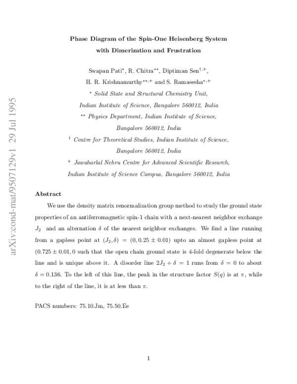 (PDF) Phase diagram of the spin-one Heisenberg system with dimerization ...