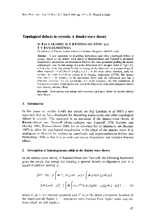 PDF) Topological defects in crystals: A density-wave theory