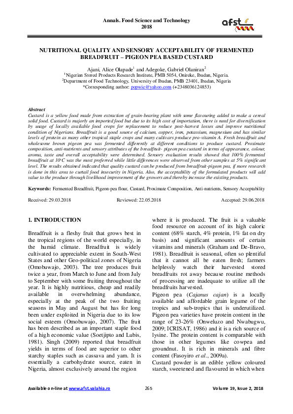 (PDF) Nutritional Quality and Sensory Acceptability of Fermented ...