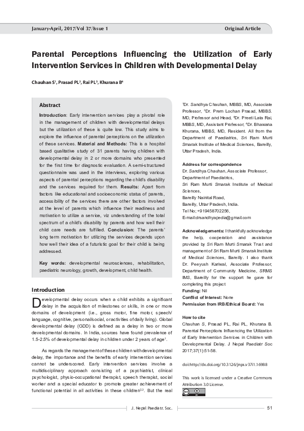 (PDF) Parental Perceptions Influencing the Utilization of Early ...