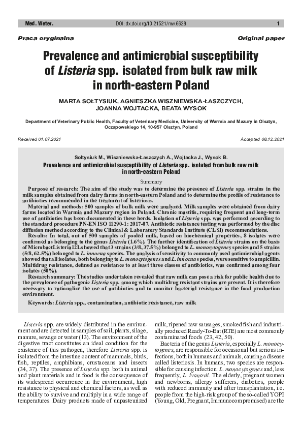 (PDF) Prevalence and antimicrobial susceptibility of Listeria spp ...
