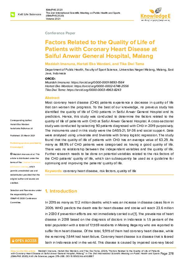 (PDF) Factors Related to the Quality of Life of Patients with Coronary ...