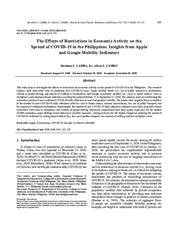 (PDF) The Effects of Restrictions in Economic Activity on the Spread of ...