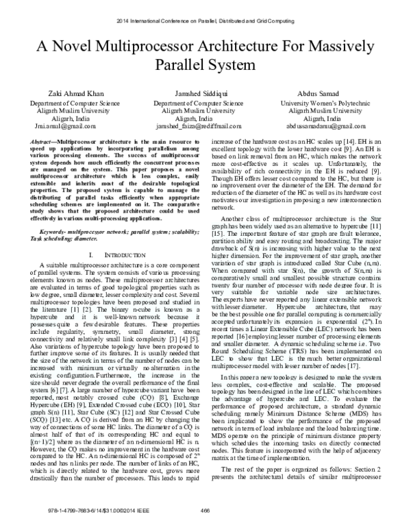 (PDF) A Novel Multiprocessor Architecture For Massively Parallel System