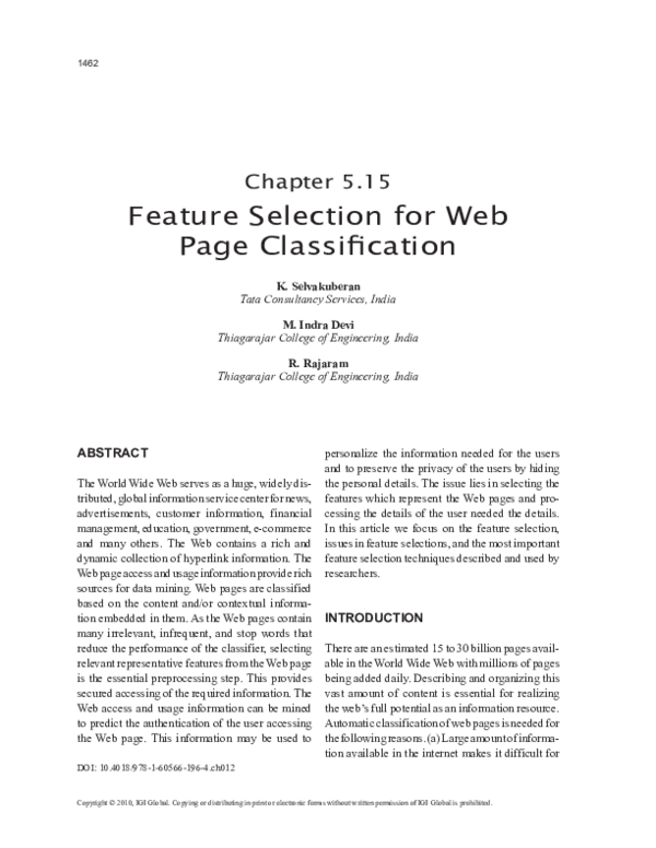 (PDF) Feature selection for web page classification using the ...