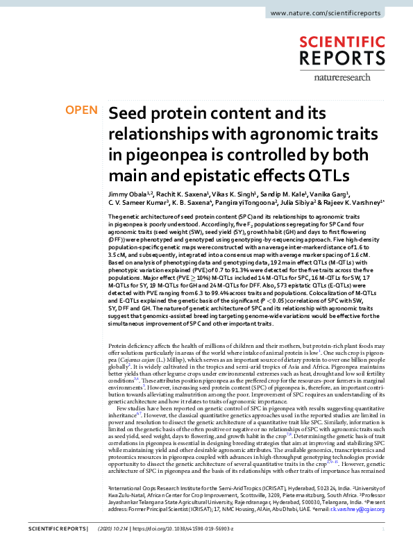 (PDF) Seed protein content and its relationships with agronomic traits ...