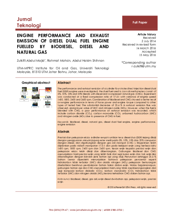 (PDF) Engine Performance and Exhaust Emission of Diesel Dual Fuel ...