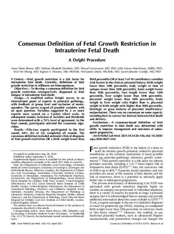 (PDF) Consensus Definition of Fetal Growth Restriction in Intrauterine ...