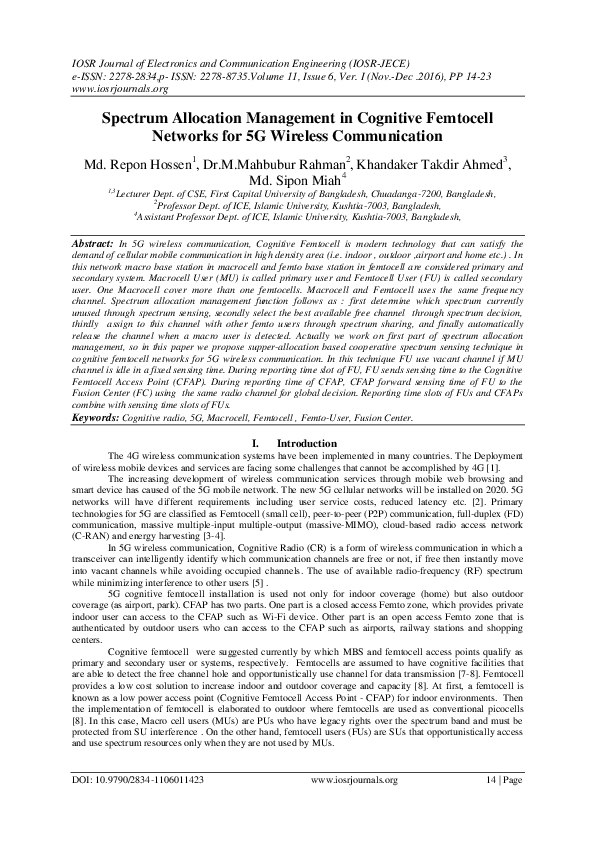 Dynamic channel allocation for secondary users in cognitive radio network