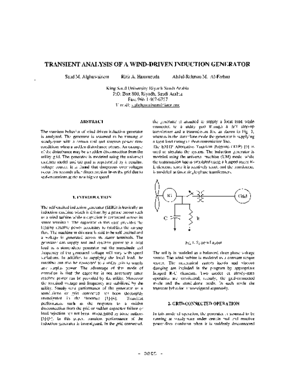 (PDF) Transient analysis of a wind-driven induction generator