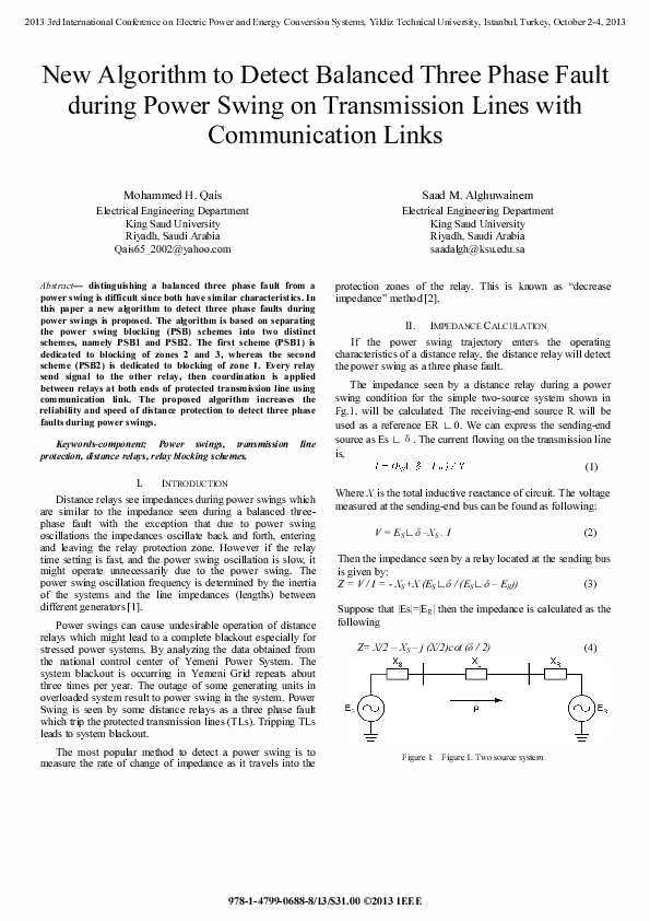 (PDF) New algorithm to detect balanced three phase fault during power ...