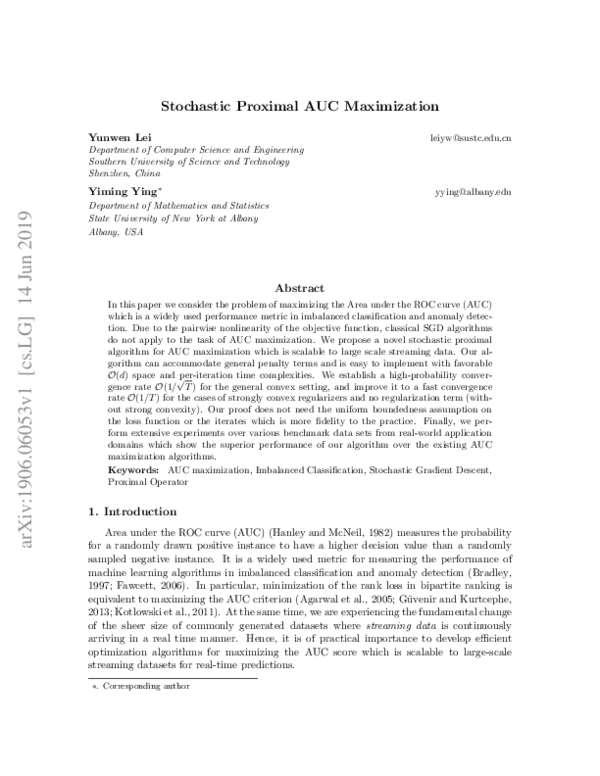 (PDF) Stochastic Proximal AUC Maximization