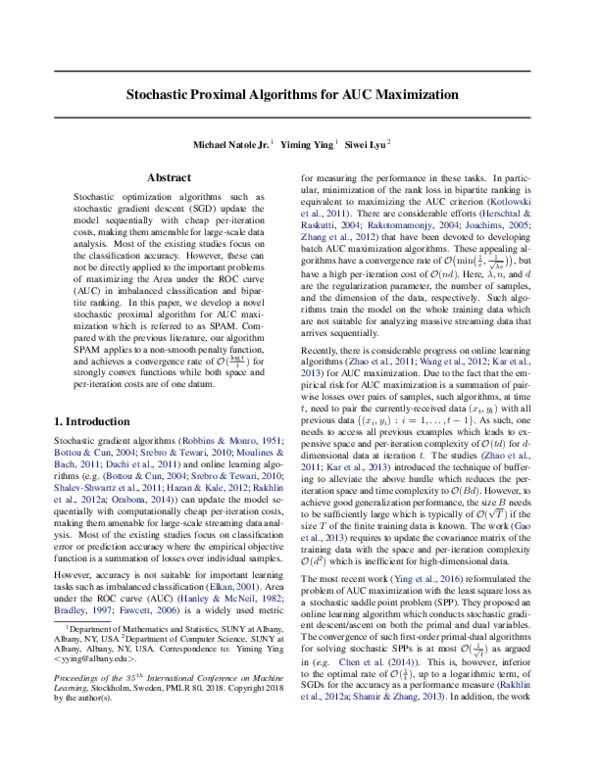 (PDF) Stochastic Proximal Algorithms for AUC Maximization