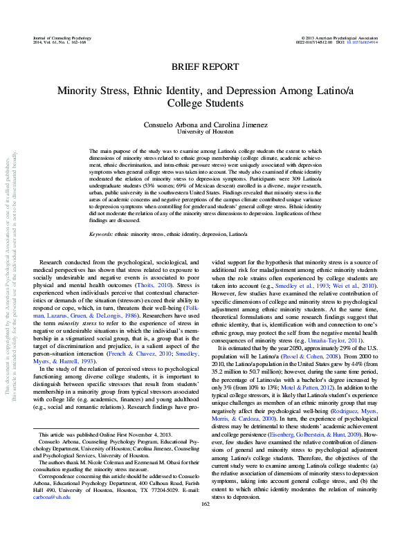 (PDF) Minority stress, ethnic identity, and depression among Latino/a ...