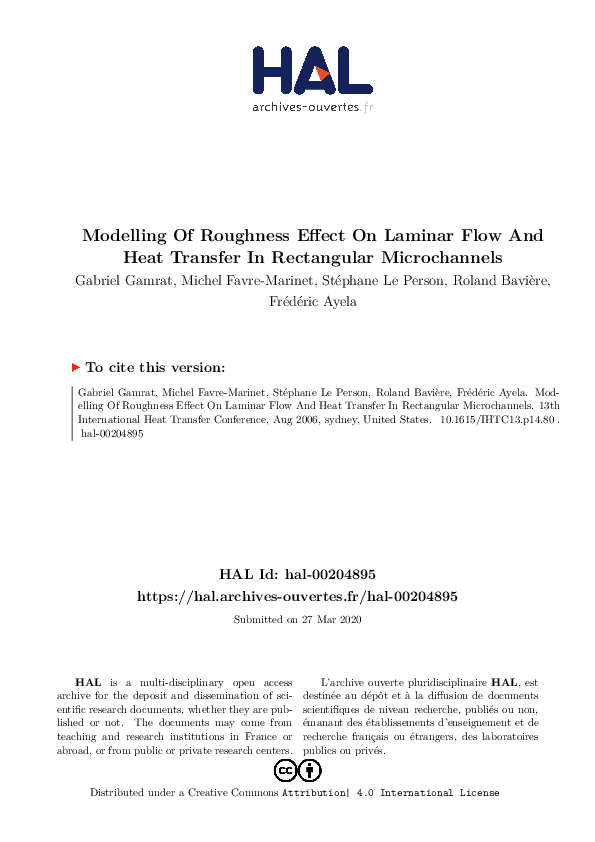 (PDF) Modeling of Roughness Effect on Laminar Flow and Heat Transfer in ...