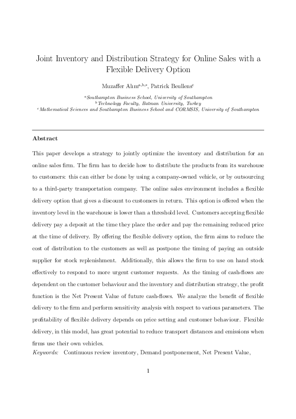 (PDF) Joint inventory and distribution strategy for online sales with a ...