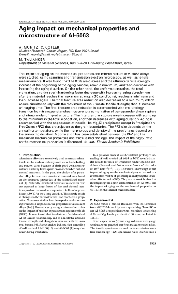 (PDF) Aging impact on mechanical properties and microstructure of Al6063