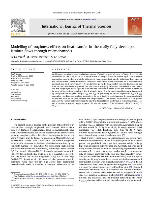 (PDF) Modelling of roughness effects on heat transfer in thermally ...