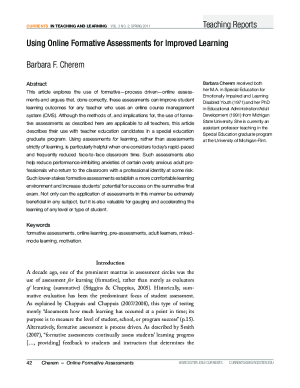 (PDF) Using Online Formative Assessments for Improved Learning