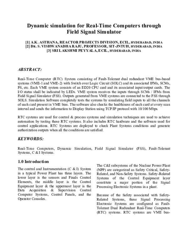 (PDF) Dynamic simulation for Real-Time Computers through Field Signal ...