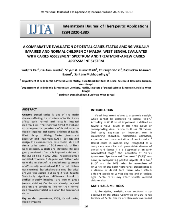 (PDF) A Comparative Evaluation of Dental Caries Status Among Visually ...