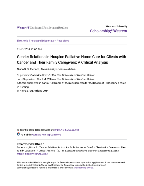 (PDF) Gender Relations in Hospice Palliative Home Care for Clients with ...
