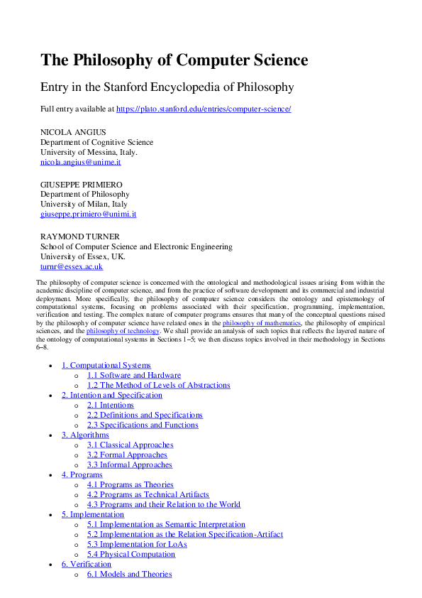 (PDF) The Philosophy of Computer Science