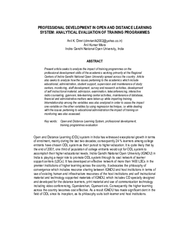 (PDF) Professional Development in Open and Distance Learning System ...