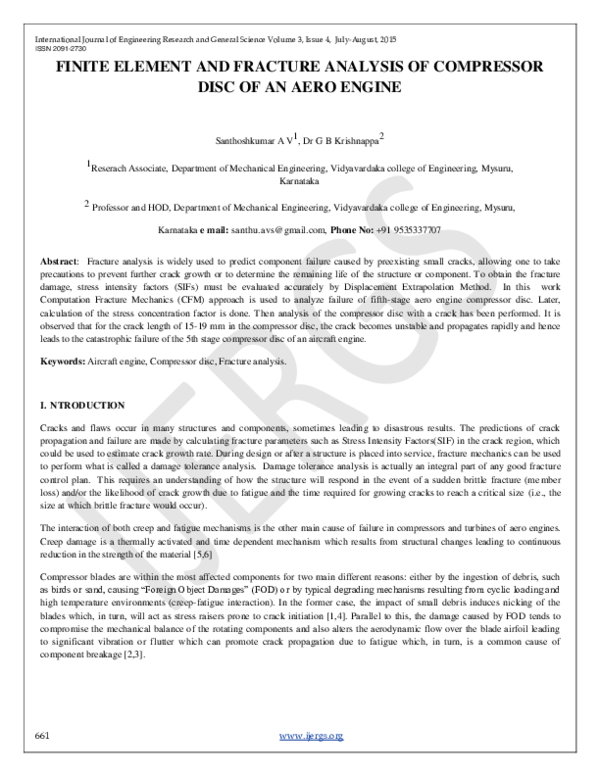 (PDF) Finite Element and Fracture Analysis of Compressor Disc of an ...