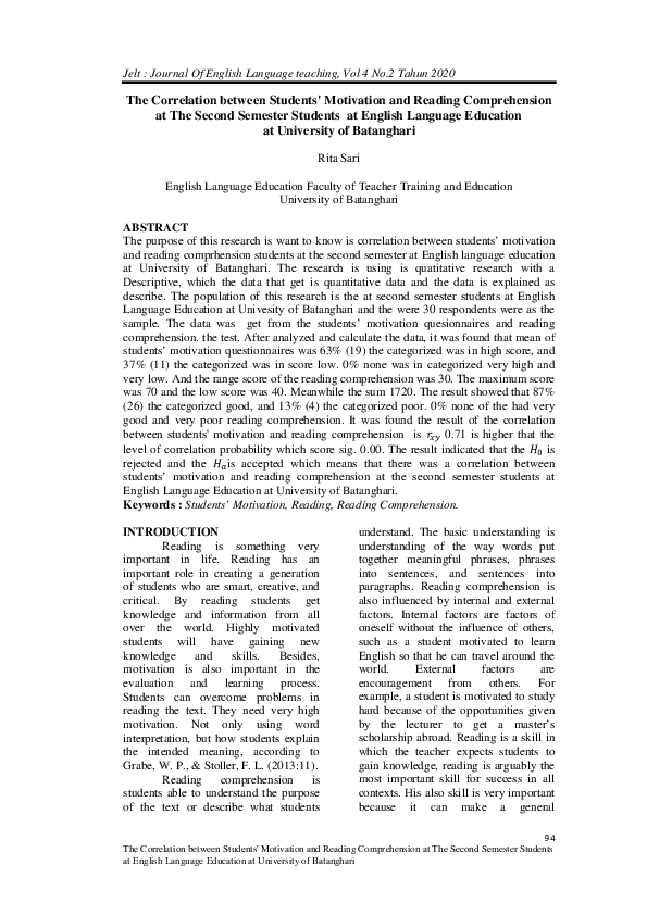 (PDF) The Correlation between Students' Motivation and Reading ...