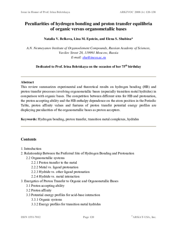(PDF) On the peculiarities of hydrogen bonding and proton transfer ...