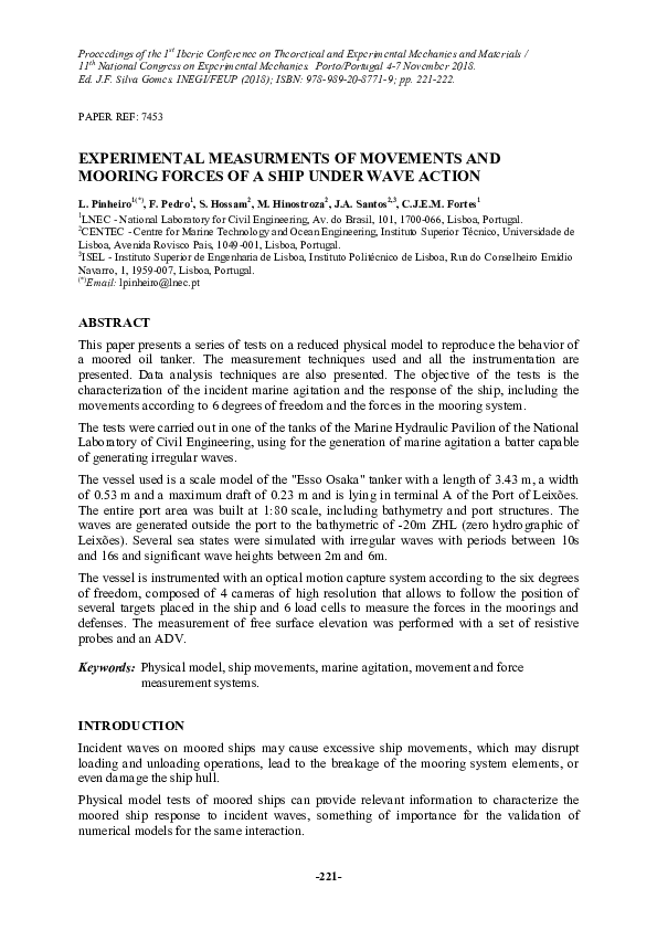 (PDF) Experimental measurments of movements and mooring forces of a ...