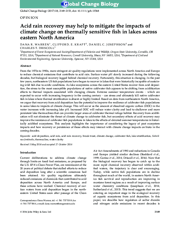 (PDF) Acid rain recovery may help to mitigate the impacts of climate ...