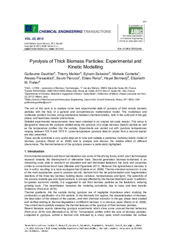 (PDF) Pyrolysis of thick biomass particles: Experimental and kinetic ...